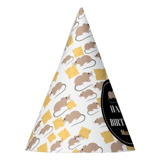 Cute Mouse Rodent Eating Cheese Birthday Feesthoedjes (Links)