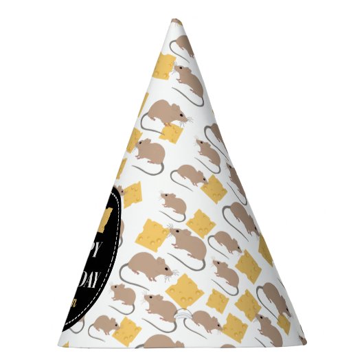 Cute Mouse Rodent Eating Cheese Birthday Feesthoedjes (Rechts)