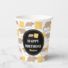 Cute Mouse Rodent Eating Cheese Birthday Papieren Bekers