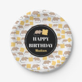 Cute Mouse Rodent Eating Cheese Birthday Papieren Bordje (Voorkant)