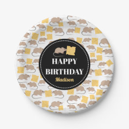 Cute Mouse Rodent Eating Cheese Birthday Papieren Bordje
