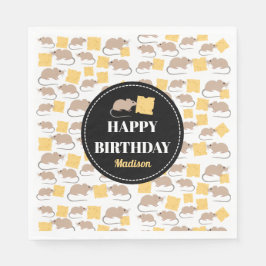 Cute Mouse Rodent Eating Cheese Birthday Servet