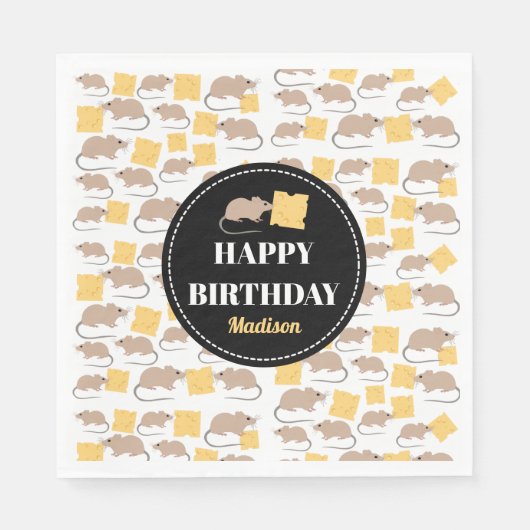 Cute Mouse Rodent Eating Cheese Birthday Servet (Voorkant)