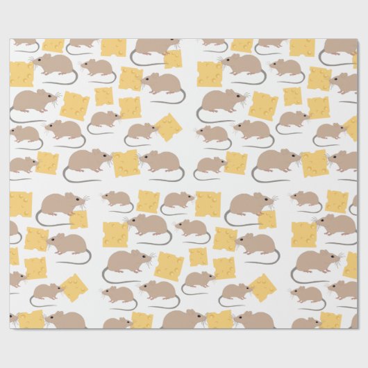 Cute Mouse Rodent Eating Cheese Pattern Cadeaupapier (Vlak)