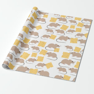 Cute Mouse Rodent Eating Cheese Pattern Cadeaupapier