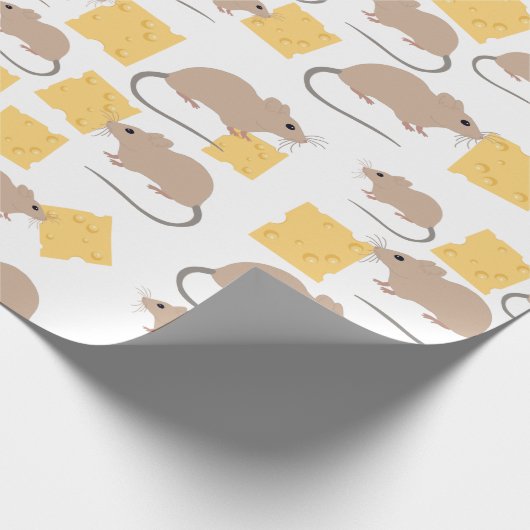 Cute Mouse Rodent Eating Cheese Pattern Cadeaupapier (Hoek)