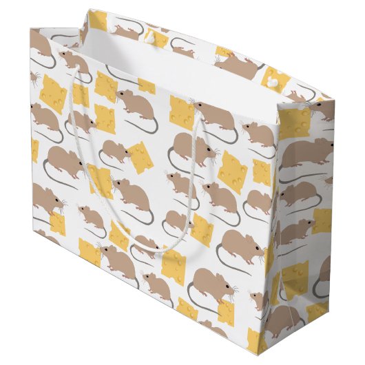 Cute Mouse Rodent Eating Cheese Pattern Groot Cadeauzakje (Achterkant Gekanteld)