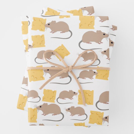Cute Mouse Rodent Eating Cheese Pattern Inpakpapier Vel (In situ)