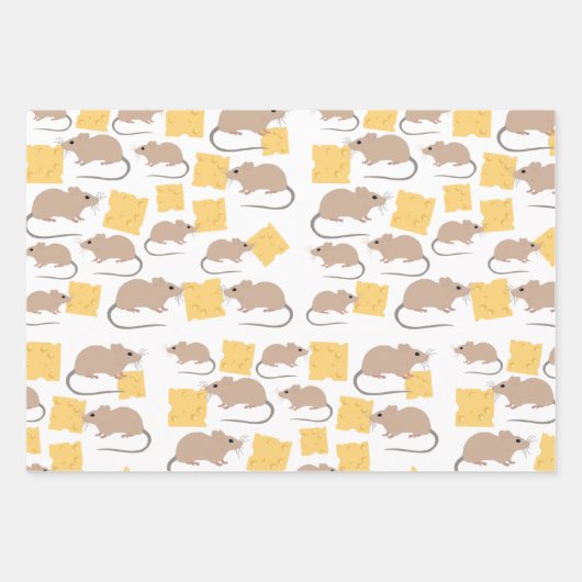 Cute Mouse Rodent Eating Cheese Pattern Inpakpapier Vel (Voorkant)