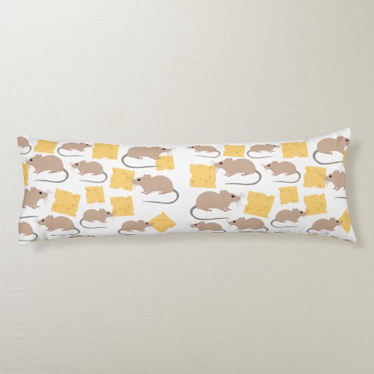Cute Mouse Rodent Eating Cheese Pattern Lichaamskussen (Achterkant)