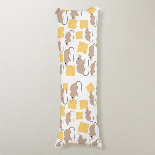 Cute Mouse Rodent Eating Cheese Pattern Lichaamskussen (Voorkant Verticaal)