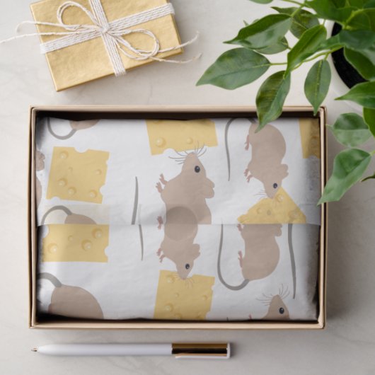 Cute Mouse Rodent Eating Cheese Pattern Tissuepapier (Geschenk)
