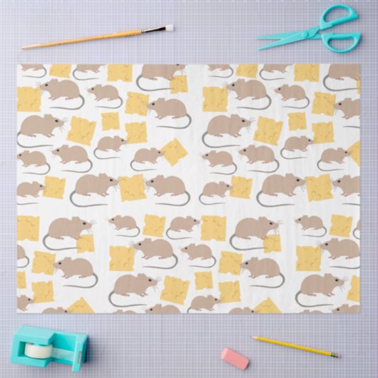 Cute Mouse Rodent Eating Cheese Pattern Tissuepapier (Craft)
