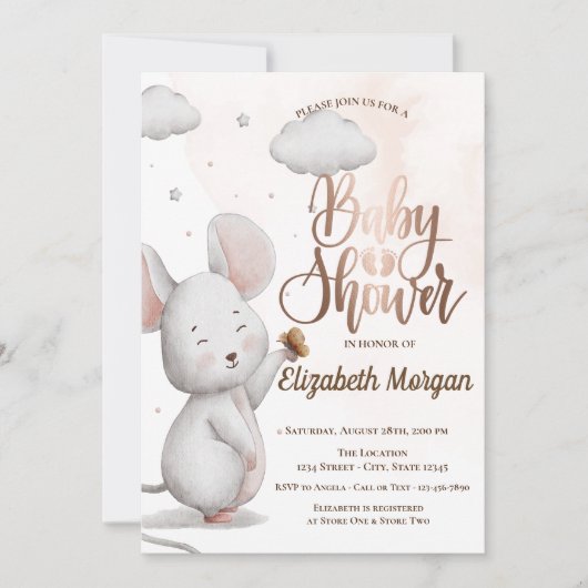 Cute Mouse Roos Gold Glitter Drift Baby shower I Kaart (Voorkant)