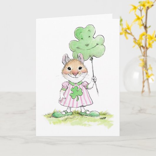 Cute Mouse Saint Patrick's Day kaart (Gele Bloem)