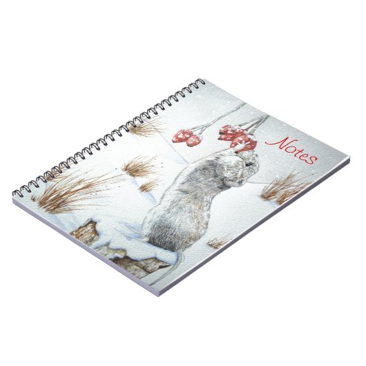Cute mouse sneeuwscène afbeelding van wilde dieren notitieboek (Linkerzijde)