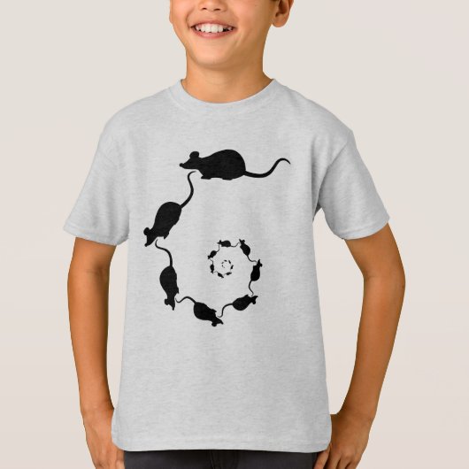 Cute Mouse Spiral. Zwarte Mice op Cream. T-shirt (Voorkant)