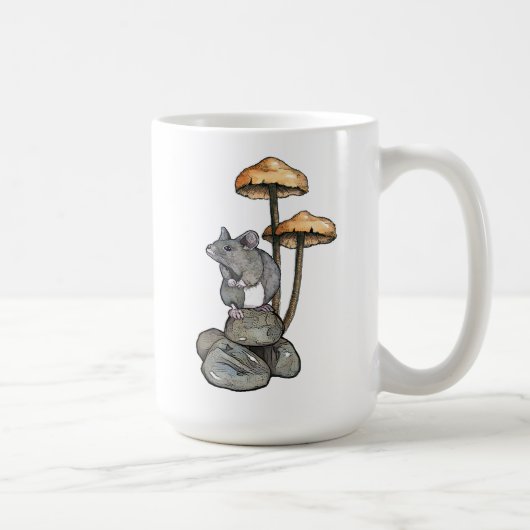 Cute Mouse Standing on Rocks, with Mushrooms Koffiemok (Rechts)