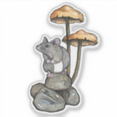 Cute Mouse Standing on Rocks, with Mushrooms Sticker (Voorkant)