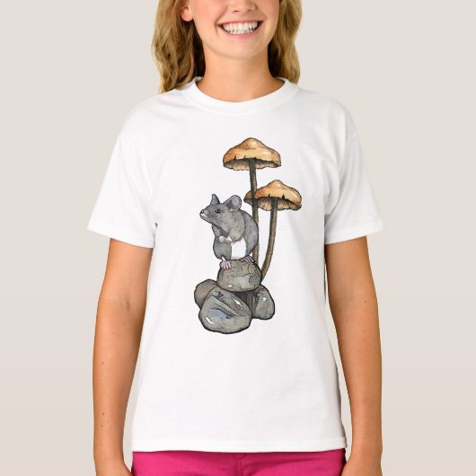 Cute Mouse Standing on Rocks, with Mushrooms T-shirt (Voorkant)
