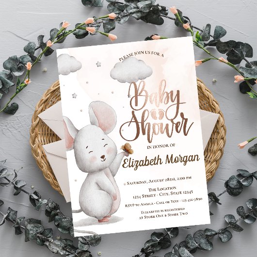 Cute Mouse Striped Baby shower Kaart