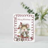 Cute Mouse Tangled in Christmas Lights Feestdagenkaart (Staand voorkant)