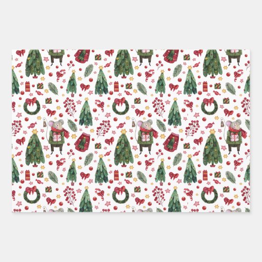 Cute Mouse Thed Kerstmis Pattern Inpakpapier Vel (Voorkant 3)