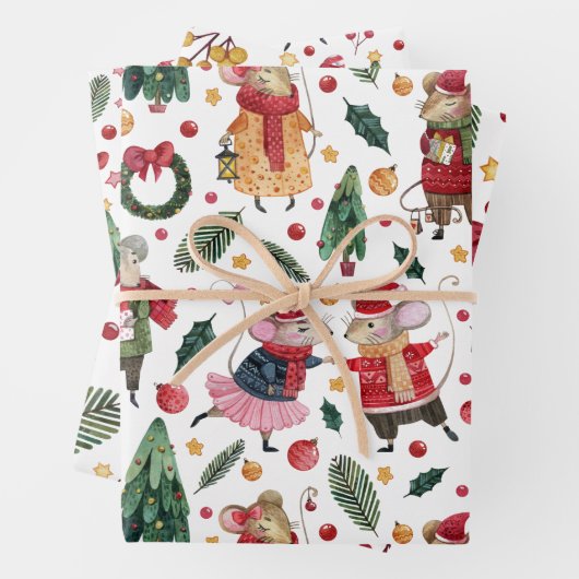Cute Mouse Thed Kerstmis Pattern Inpakpapier Vel (In situ)
