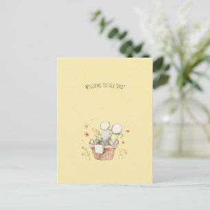 Cute Mouse With Flowers Welcome New Baby Card Briefkaart