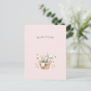 Cute Mouse With Flowers Welcome New Baby Card Briefkaart