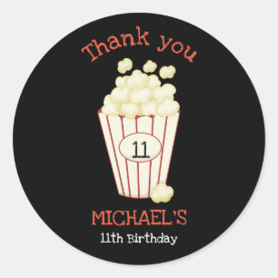 Cute Movie Night Birthday Party Popcorn Eenvoudig Ronde Sticker