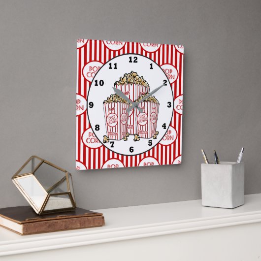 Cute Movie-theaterkamer popcorn Vierkante Klok (Kantoor)