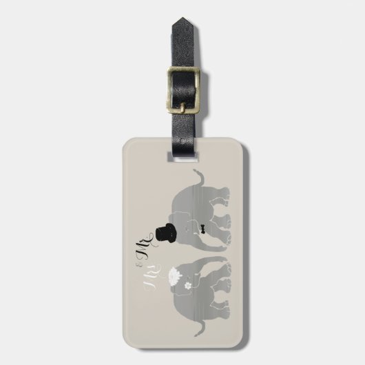 Cute  Mr. en mevrouw Bride en Groom Elephants Bagagelabel (Voorkant verticaal)