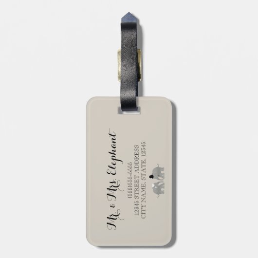 Cute  Mr. en mevrouw Bride en Groom Elephants Bagagelabel (Achterkant verticaal)