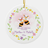 Cute Mr en Mrs Honey Bee First Kerstkeepslag Keramisch Ornament (Voorkant)