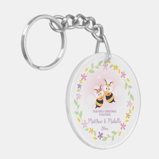 Cute Mr en Mrs Honey Bee First Kerstkeepslag Sleutelhanger (Voorkant Links)