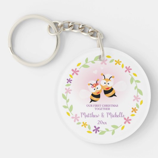 Cute Mr en Mrs Honey Bee First Kerstkeepslag Sleutelhanger (Voorkant)
