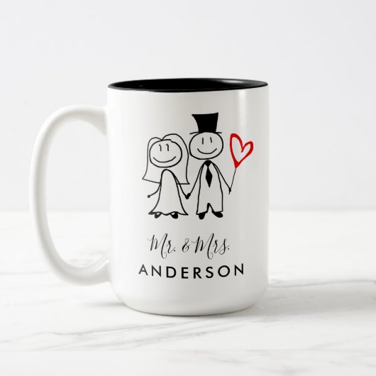 Cute Mr en Mrs. Married Couple Tweekleurige Koffiemok (Links)