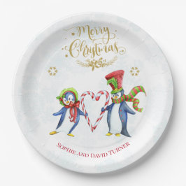 Cute Mr en Mrs Penguins Merry-kerstscript Papieren Bordje