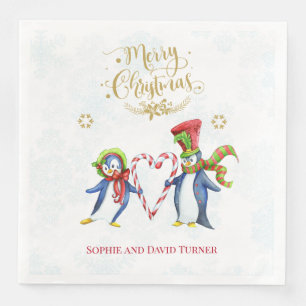 Cute Mr en Mrs Penguins Merry-kerstscript Servet
