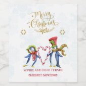 Cute Mr en Mrs Penguins Merry-kerstscript Wijn Etiket (Enkel label)