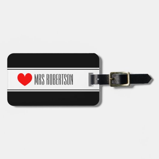 Cute Mr. en Mrs. reisend bagagelabels met rood har (Voorkant horizontaal)