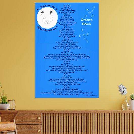 Cute Mr. Moon 40 x 60 inch Persoonlijke naam Canvas Afdruk (Insitu (Woonkamer))