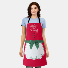 Cute Mrs Claus Red Green Bow White Fake Apron Schort