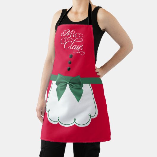 Cute Mrs Claus Red Green Bow White Fake Apron  Schort (Insitu)