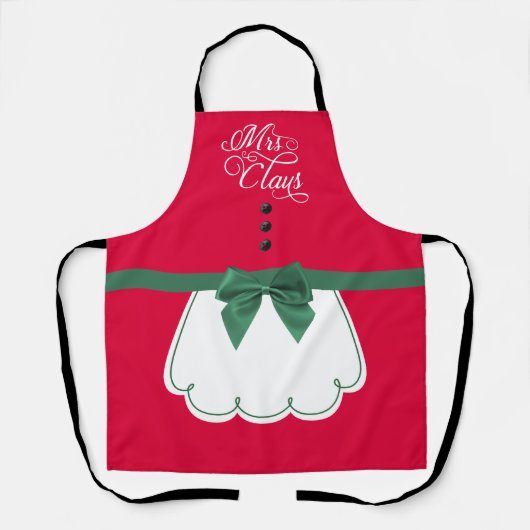 Cute Mrs Claus Red Green Bow White Fake Apron Schort (Voorkant)