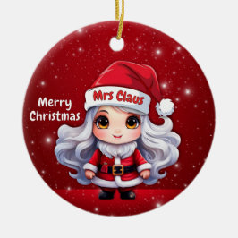 Cute Mrs Santa Claus Character Berry Red Snowy🎄 Keramisch Ornament