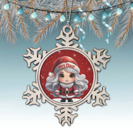 Cute Mrs Santa Graphic Berry Red Sparkle 🤶🏻🎄 Tin Sneeuwvlok Ornament