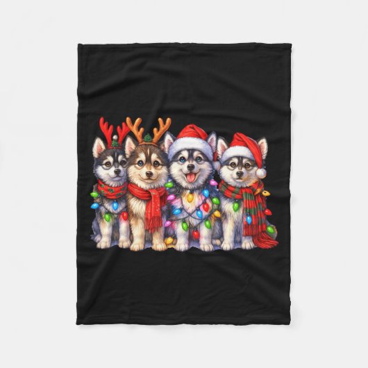 Cute Msky Christmas Dogs With Lights Long Sleeve  Fleece Deken (Voorkant)