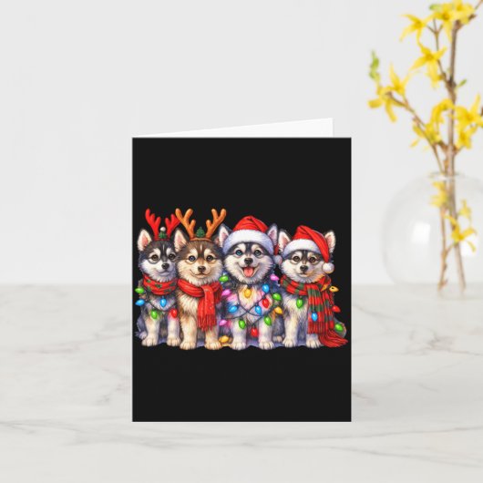 Cute Msky Christmas Dogs With Lights Long Sleeve  Kaart (Gele Bloem)